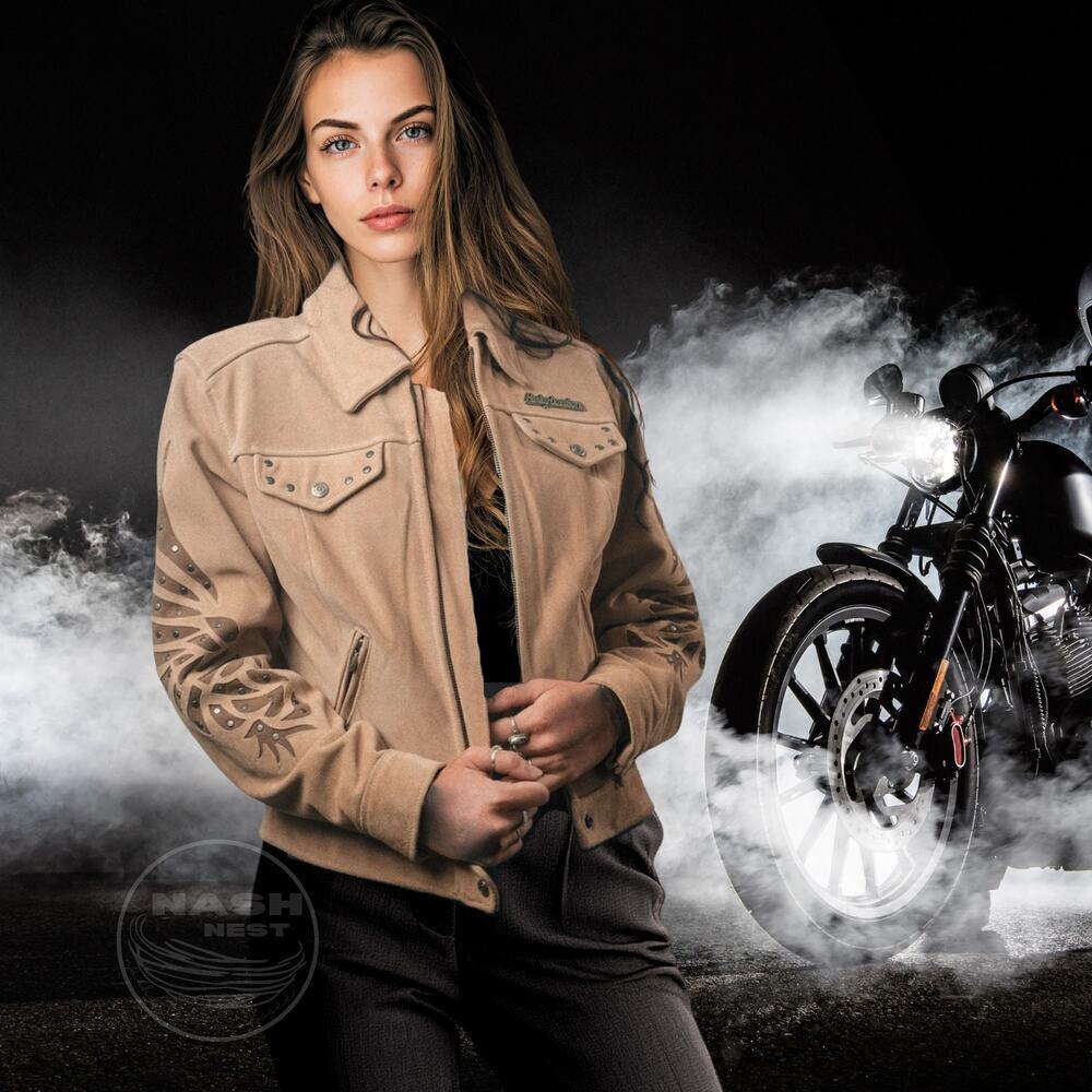 Vintage Harley-Davidson Tan Suede Moto Jacket M | Studded Eagle Sleeves Y2K